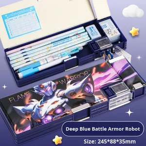 Caja de papelería multifuncional de doble capa Simple 2025, estuche de lápices de plástico de dibujos animados para niños y niñas de primaria, venta al por mayor - Product Image 2