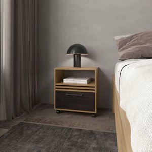 Natural Oak Nightstand With Drawer And <b>Open</b> <b>Storage</b> For Bedroom Use - Product Image 1