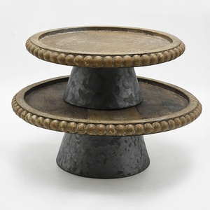 木製カップケーキ台座スタンド12インチデザートディスプレイライザービンテージ素朴なラウンドケーキホルダートレイヴィンテージビーズ木製プレート - Product Image 5