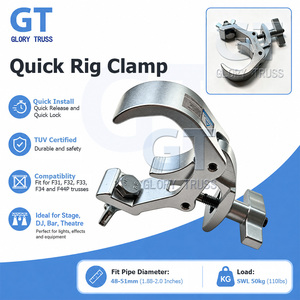 Abrazadera de Aluminio Ligera QUICK RIG para Tubos de 50 mm, Capacidad de Carga 50 kg, Certificación TUV, Gancho de Perfil Bajo para Iluminación de Escenarios - Product Image 1