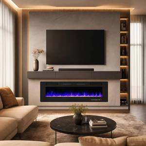 <span class=keywords><strong>Cheminée</strong></span> électrique <span class=keywords><strong>murale</strong></span> encastrée 3D à flamme ultra-mince de 68 pouces (8 cm) certifiée CE avec deux sorties d'air pour la maison - Product Image 1