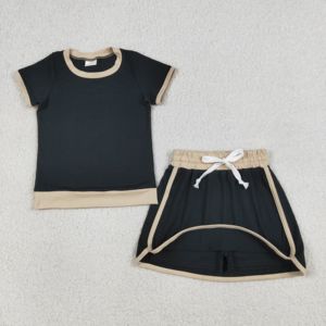 GSD3923 RTS Baby Girl Summer black solid Print short Sleeve Knee-Length Breathable skirt Dress Wholesale - Product Image 3