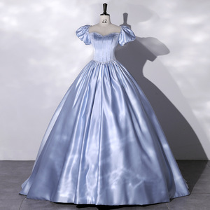 Elegant Blue Off The Shoulder Evening Dress Empire Waist Long Skirt Puff Sleeve Formal Party Wedding Gown 2026 - Product Image 1