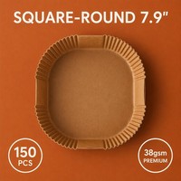 Papiers de cuisson double face carrés-ronds pour friteuse à air, 7,9/8 pouces, 150 pièces, en papier sulfurisé brun blanchi jetable pour la cuisson des biscuits