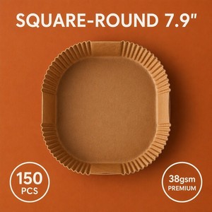 Papel de Horno Desechable Cuadrado/Redondo de Doble Cara para Freidora de Aire, 7.9/8 Pulgadas, 150 Unidades, Marrón Blanqueado, para Hornear Galletas - Product Image 1