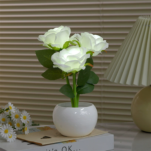 Rose Flower <strong>Night</strong> Light Portable Led Simulation Flower <strong>Pot</strong> Tabletop Decorative Desktop Ornaments - Product Image 1