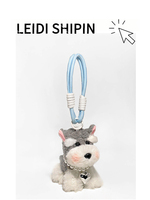 Porte-clés en peluche Schnauzer Kawaii avec collier de perles et pendentif cœur argenté, breloque de sac chien mignon, animal en peluche pour cadeau