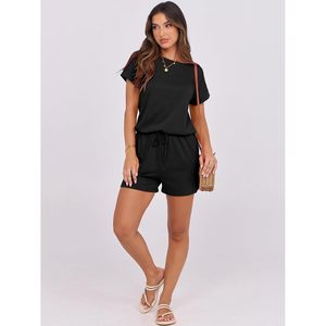 Romper For Women Summer Casual One Piece Short Sleeve Crew Neck Elastic Waist Loose Fit Beach Vacation Outfit 100% Polyester - Product Image 5