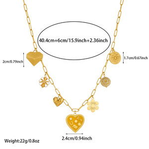 European American Style Gold Plated Heart Pendant <b>Necklace</b> With <b>Elephant</b> Horseshoe Star Flower Charms Daily Wear Gift Jewelry - Product Image 4