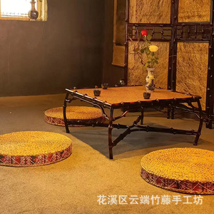 Antique Style Chinese Lacquer Bamboo Tea Table And Chair Set Square Durable Restaurant Furniture For Tea Ceremony - Product Image 2