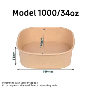 Square 1000ml/34oz Jiehui Factory Wholesales Biodegradable Disposable Kraft Paper Food Cartons &amp; Bowls Custom Prints - Product Image 1