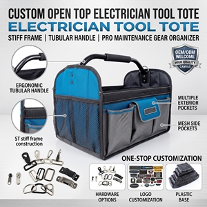 Bolsa de Herramientas para Electricista con Parte Superior Abierta Personalizada, Sistema de Asa Tubular con Marco Rígido, Organizador Profesional para Equipo de Mantenimiento - Product Image 1