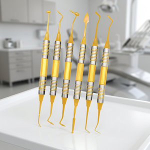 Juego de Curetas Dentales Quirúrgicas Ergonómicas Amarillas, 6 Piezas, Acero Inoxidable, Instrumentos Manuales para Uso Clínico - Product Image 3