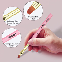 Ensemble de 6 pinceaux professionnels anti-roulement à poignée hexagonale en acrylique rose macaron pour le nail art, idéal pour le gel UV et la peinture de détails