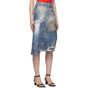 กระโปรงยีนส์ทรงใหม่แบบมีแผ่นต่อผ้า ไม่ยืด สีน้ำเงิน รุ่นรีเวิร์ค ความยาวปานกลาง สำหรับผู้หญิง - Product Image 4