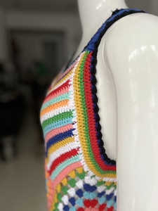 فستان مثير من التريكو متعدد الألوان شفاف للنساء موديل 2024، فستان طويل بتصميم بوهيمي خلفي منقوش بشكل الماسي من التريكو - Product Image 5