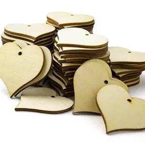 Láminas de madera en forma de corazón para decoración de bodas, láminas de madera en blanco con agujeros, 2 pulgadas, 100 unidades