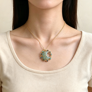 Collana con Ciondolo a Forma di Luna e Stella in Cristallo Naturale, Gioielli in Quarzo Rosa e Occhio di <span class=keywords><strong>Tigre</strong></span>, Pietre Curative Reiki - Product Image 1