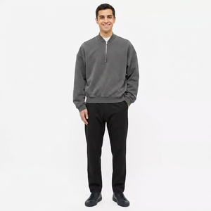 Sweat à capuche à col côtelé demi-fermeture éclair en vrac vente en gros hiver sweats à capuche lourds personnalisables en vrac sweats à capuche courts surdimensionnés - Product Image 1