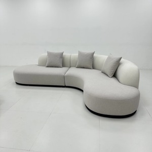 Sofá Seccional Moderno de Tres Plazas, Tapizado en <span class=keywords><strong>Tela</strong></span> <span class=keywords><strong>Gris</strong></span> Claro, Diseño Modular, con Cojines Negros sin Brazos - Product Image 5