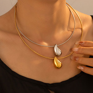 Collier ras du cou en acier inoxydable 316L plaqué or 14k 18k en forme de goutte d'eau pour femmes - Product Image 1