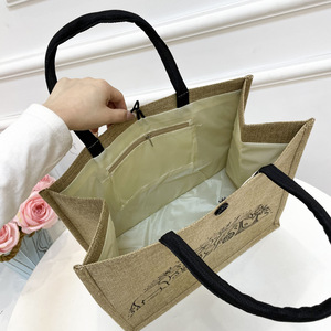 Bolso de Yute Bohemia, Bolso Tote Boho con Estampado Geométrico, Bolso de Compras de <span class=keywords><strong>Arpillera</strong></span>, Logotipo Personalizado, Certificado REACH, Lavable a Máquina, Reutilizable, Venta al Por Mayor - Product Image 4