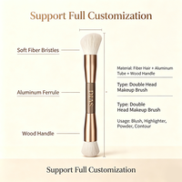 Pinceau de maquillage professionnel double tête OEM ODM avec logo personnalisé, pinceau 2-en-1 pour contour, fond de teint et fard à joues, fabricant avec emballage