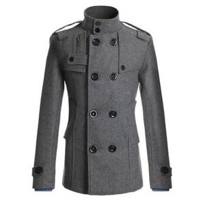 Manteau en laine pour hommes européens et américains, manteau en laine à double boutonnage de longueur moyenne, coupe slim, manteau tendance pour hommes - Product Image 3