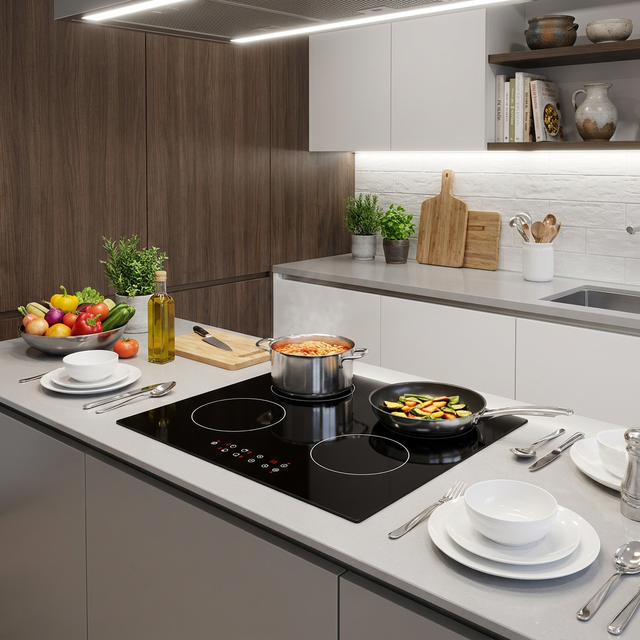 Built-in 4 Burner Induction Hob Invisible Electric Induction Cooktop with Sensor Touch Control 7000W Household Use