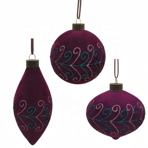 Set di 3 pezzi viola rosso ornamento di natale con paillettes appeso albero di natale pallina di vetro soffiato a mano palla decorazione natalizia - Product Image 1