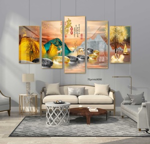 Popolare di alta qualità 5 pannelli di porcellana di cristallo pittura Hd stampato stile <span class=keywords><strong>asiatico</strong></span> decorativo per soggiorno e decorazioni per ufficio - Product Image 2