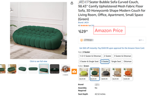 Sofá Curvo de 3 Plazas, Sofá Tapizado Cómodo, Tela de Malla con Forma de Panal 3D Moderno para Sala de Estar, Apartamento SE-103-3 3 Plazas - Product Image 6