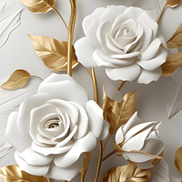 Panneau mural 3D gaufré IXPE insonorisant, motif rose élégant, blanc ivoire, pour la décoration de la tête de lit de la chambre principale