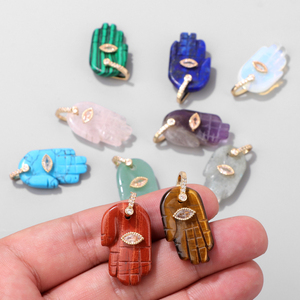 18x32mm Fatima Hamsa Main Oeil du Diable Pendentif Lapis Lazuli Améthystes Rose Quart Charme <span class=keywords><strong>Pierre</strong></span> <span class=keywords><strong>Naturelle</strong></span> pour la Fabrication de Collier Bracelet - Product Image 2