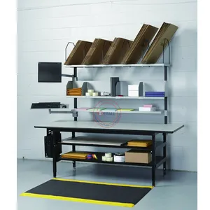 packing table for warehouse esd packaging station table with storage carton shelf for sale