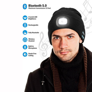 Unisex USB Rechargeable 4 LED Flashlight Hat with Cordless Headphones <strong>Bluetooth</strong> Beanie with Light - Product Image 3