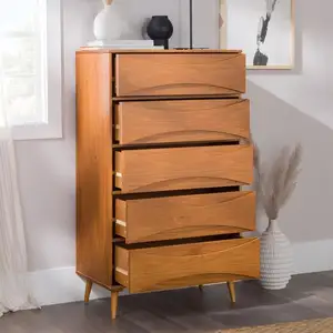 Aparador de madera, organizadores de armarios, cómoda con 5 cajones, madera de teca maciza Vintage hecha a mano con gabinetes de sala de estar de Color Natural