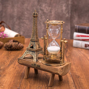 Sablier Décoratif Vintage Tour Eiffel <span class=keywords><strong>Paris</strong></span>, Cadeau Créatif pour Étudiant, Sablier Ornemental en Bois Moderne Souche d'Arbre - Product Image 2