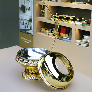 Luxe diamantdesign gouden ronde 8L catering chafing dish voedselwarmerset met hangend deksel voedselwarmapparaat - Product Image 3