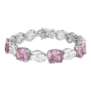 Fashion Jewelry Eco-friendly <b>Copper</b> 10*12MM Pink Cubic Zirconia <b>Bracelet</b> Personnaliser for Customized Style Statement - Product Image 1