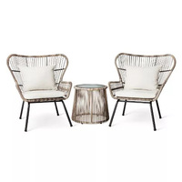 Ensemble table et chaises en rotin d'extérieur avec dossier confortable - Mobilier de jardin imperméable et résistant au soleil pour cour et balcon