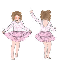 Haute qualité fleur à manches longues col rond à volants Tulle jupe basse Scoop dos princesse bébé enfants filles robe avec boutons pression