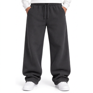 Pantalones Deportivos de Forro Polar Negro para Hombre, 100% Algodón, Ligeros, Cintura Elástica con Cordón, Bolsillos Laterales, Corte Holgado Informal para Invierno - Product Image 1