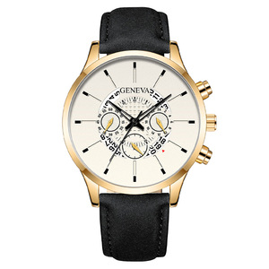 New men's watch three-eye leather strap quartz <b>wristwatch</b> business style calendar men's watch - Product Image 6