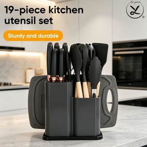 Wholesale 19Pcs Food Grade Silicone Cooking Utensils Set with Wood Handles Non-Stick & Non-Slip Turner Soup Ladle Kit <b>Holder</b> - Product Image 1