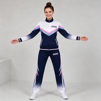 Ensemble d'échauffement personnalisé pour cheerleading, veste et pantalon Chevron bleu marine et rose pour équipe sportive, performance, OEM