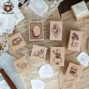 Sello de goma de madera con dibujos animados para diario de pícnic, manualidades hechas a mano, planificador decorativo, álbum, diarios, sellos de madera Kawaii