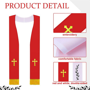 Chal de Clero Reversible Rojo con Cruz Blanca Bordada, Borlas de Poliéster, para Bodas, Iglesia, Pastor, Sacerdote - Product Image 5