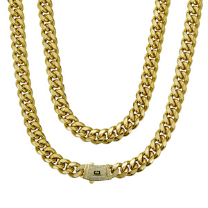 Joyería de Acero Inoxidable Cadena Cubana Chapada en Oro de 14k al Por Mayor Collar y Pulsera <span class=keywords><strong>Miami</strong></span> Estilo Hip Hop Eslabón de 6MM-14MM con Circón para Hombre y Mujer - Product Image 5
