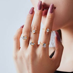 Dylam in Stock No Moq Dainty S925 <b>Silver</b> Rhodium 18K Gold Plated <b>Adjustable</b> Link Chain Rectangle 5A Zirconia Jewelry <b>Rings</b> - Product Image 3